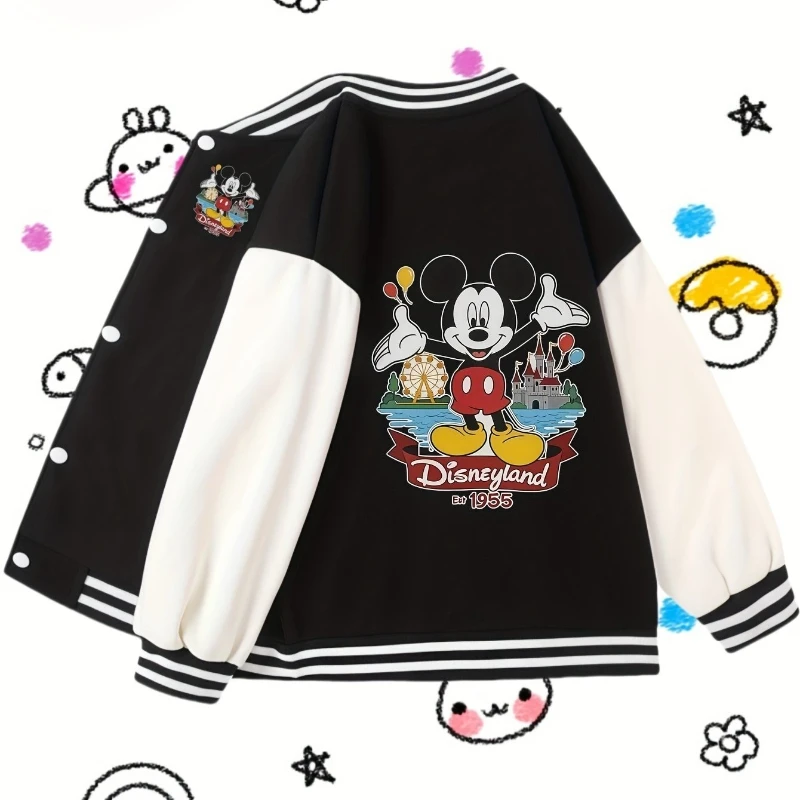 

Mickey Mouse Campus Style Baseball Jacket Women's Autumn and Winter New Collection Retro Fashion Men's and Women's Streetwear