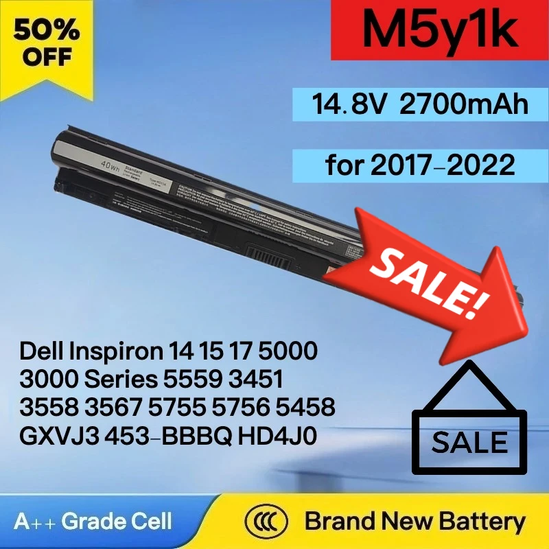 

14.8V 2700mAh M5y1k Battery for Dell Inspiron 14 15 17 5000 3000 Series 5559 3451 3558 3567 5755 5756 5458 GXVJ3 453-BBBQ HD4J0