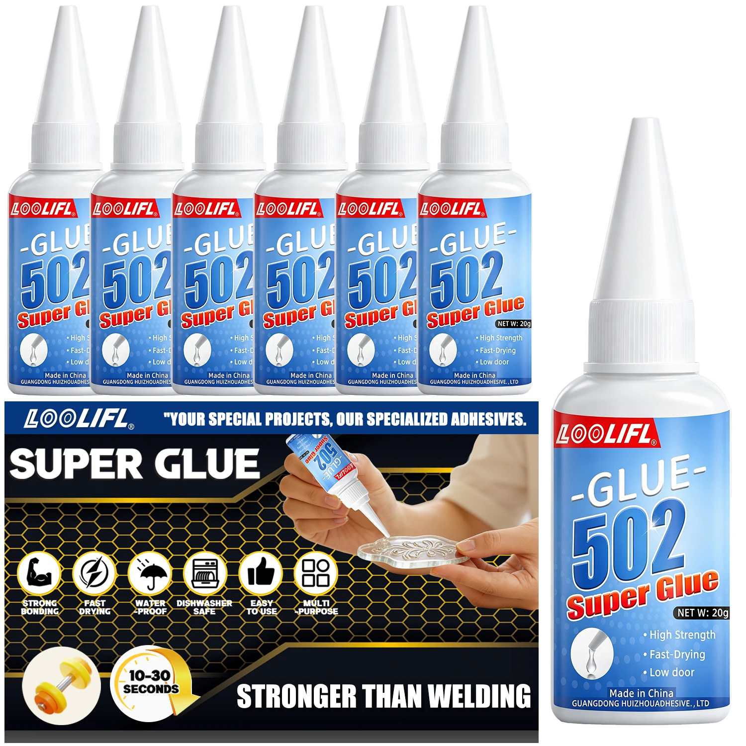 LOOLIFL Nouvelle colle super forte 502, adhésif à séchage rapide et haute résistance pour la réparation, le collage et l'étanchéité du métal, du plastique, du bois, de la céramique et du caoutchouc
