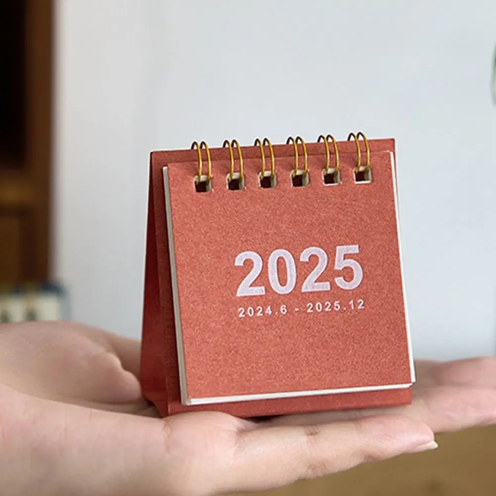 Creative 2024-2025 Calendar Simple Thick Paper Mini Desktop Calendar Portable To Do List Standing Flip Calendar Desk Decoration