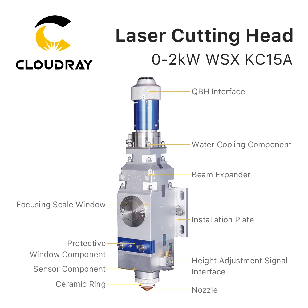 Cloudray WSX 0-2kw Fiber Laser Cutting Head KC15 Manual Cutting Head 2000W for Metal Cutting