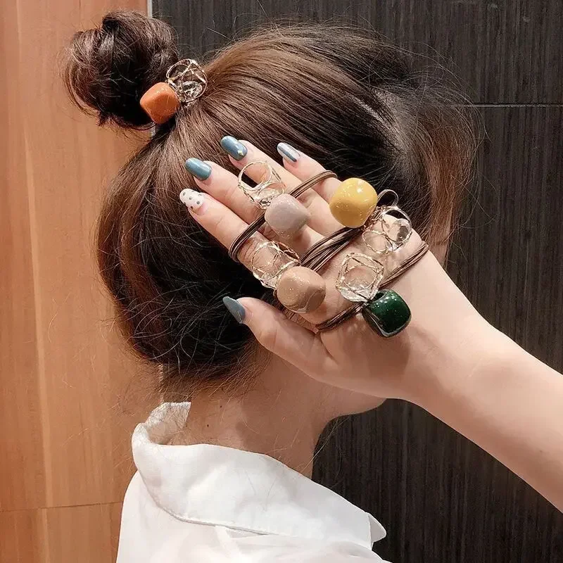 Fashion Candy Color Elastic Hair Bands Rims Women\'s Hair Ring Hollow Drill Ties Vintage Hair Bands Unique Rings Accessories