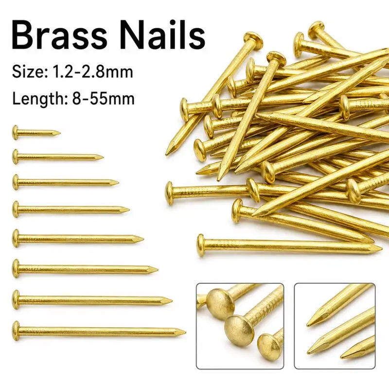 25/50/100/200 pcs Dia 1.2/1.5/2/2.8mm Brass Small Mini Round Head Nail for Furniture Hinge Drum Jewelry Chest Box