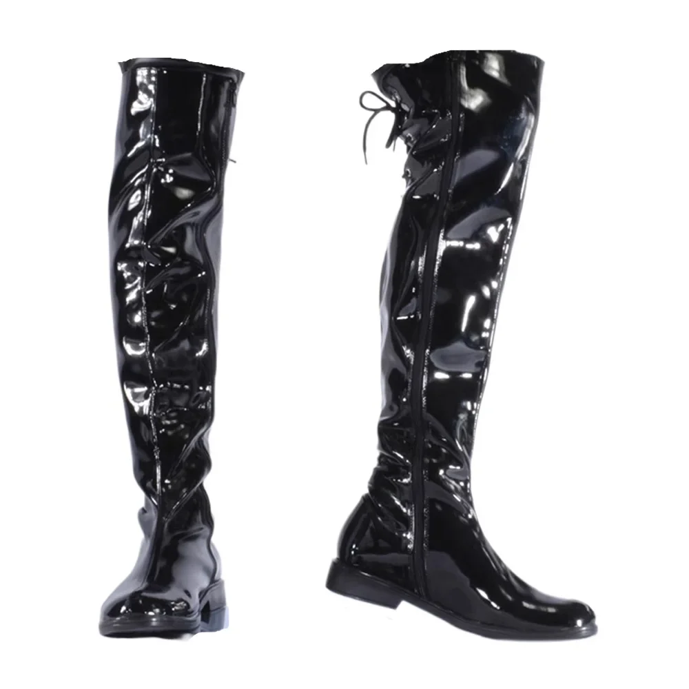 Men High Heels Boots Zip,Stage perform Over-the-Knee Boots Shaft Leng Platform Thick Heel Round Toe Metal Decoration Long Boots