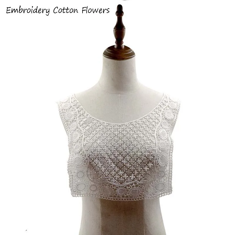 Fashion white cotton Flower embroidery Neckline Collar Lace Applique Fabric Sewing wedding Womens dresses craft cloth Accessory