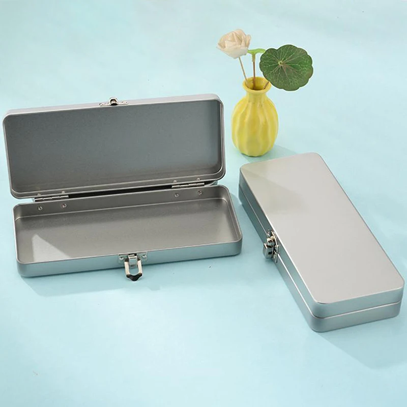B*【HUXUAN】Silvery Gray Metal Rectangular Box With Lid-Ideal For Bills,Cosmetics,Office Supplies Storage-Perfect For Home,Office