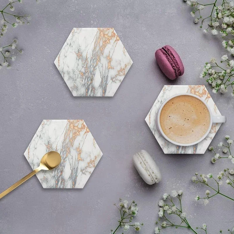ONCE Coasters for Drinks Absorbent,Drink Coasters for Wooden Table with Metal Holder,Rustic Home Decor for Living Room Bar