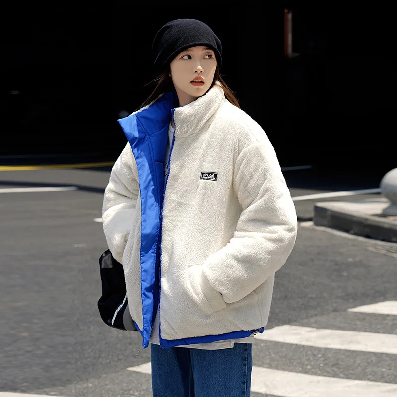 Men and Women Wear Korean Version of Loose Cotton-padded Jacket with Winter Collar and Lamb Wool Warm Coat on Both Sides of Cott