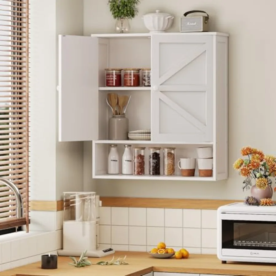 

Bathroom Wall Cabinet White 25.9" x 23.6" Over The Toilet Storage Cabinet Bamboo Wall Mounted Bathroom Cabinet with Adjustable