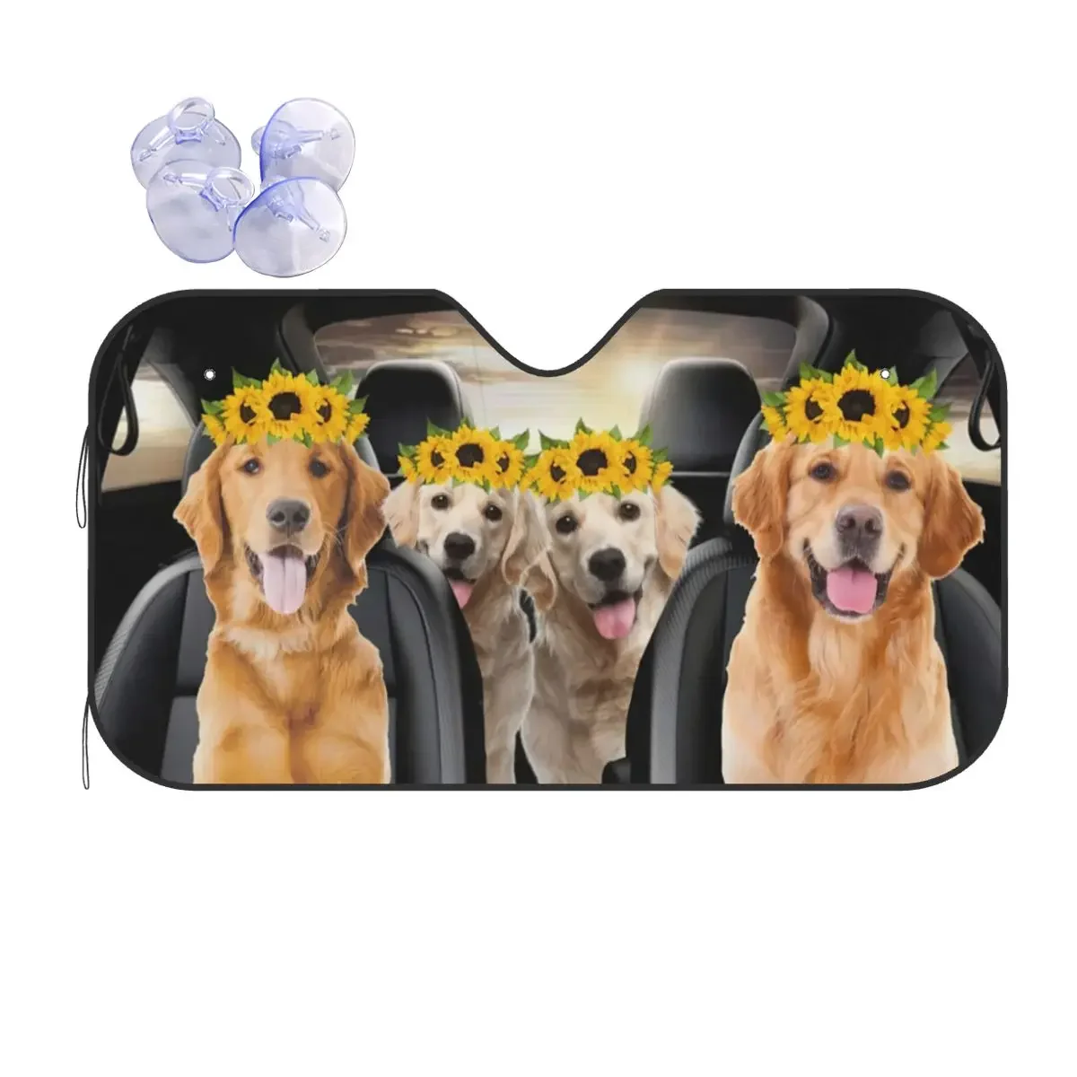 Golden Retriever Dog Driver Foldable Sunshade Windscreen 76x140cm Animals Foils Sunshade Visor Sunscreen Curtain