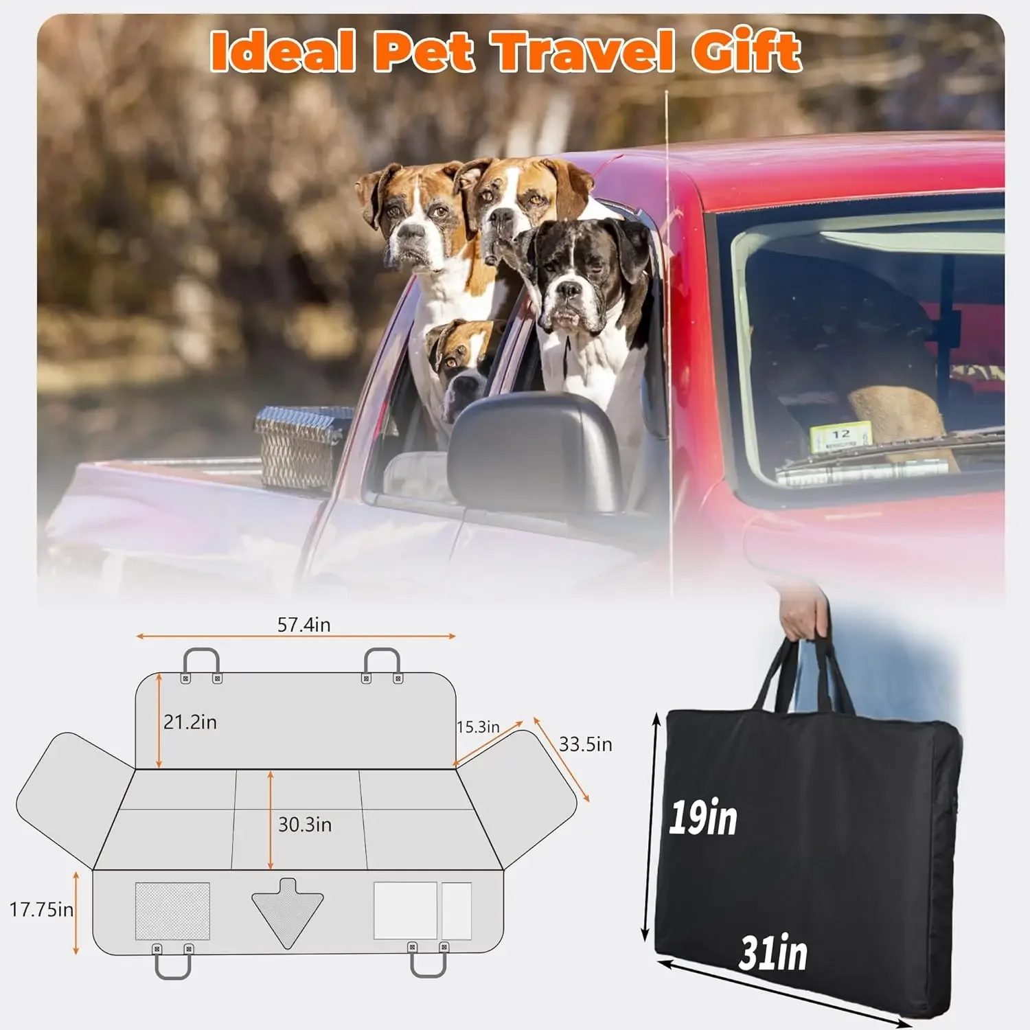 Funda para asiento trasero de camión para perros, hamaca grande para perros, extensor de camiones con 6 tableros plegables, asiento trasero de coche, cama de fondo duro para mascotas Wat