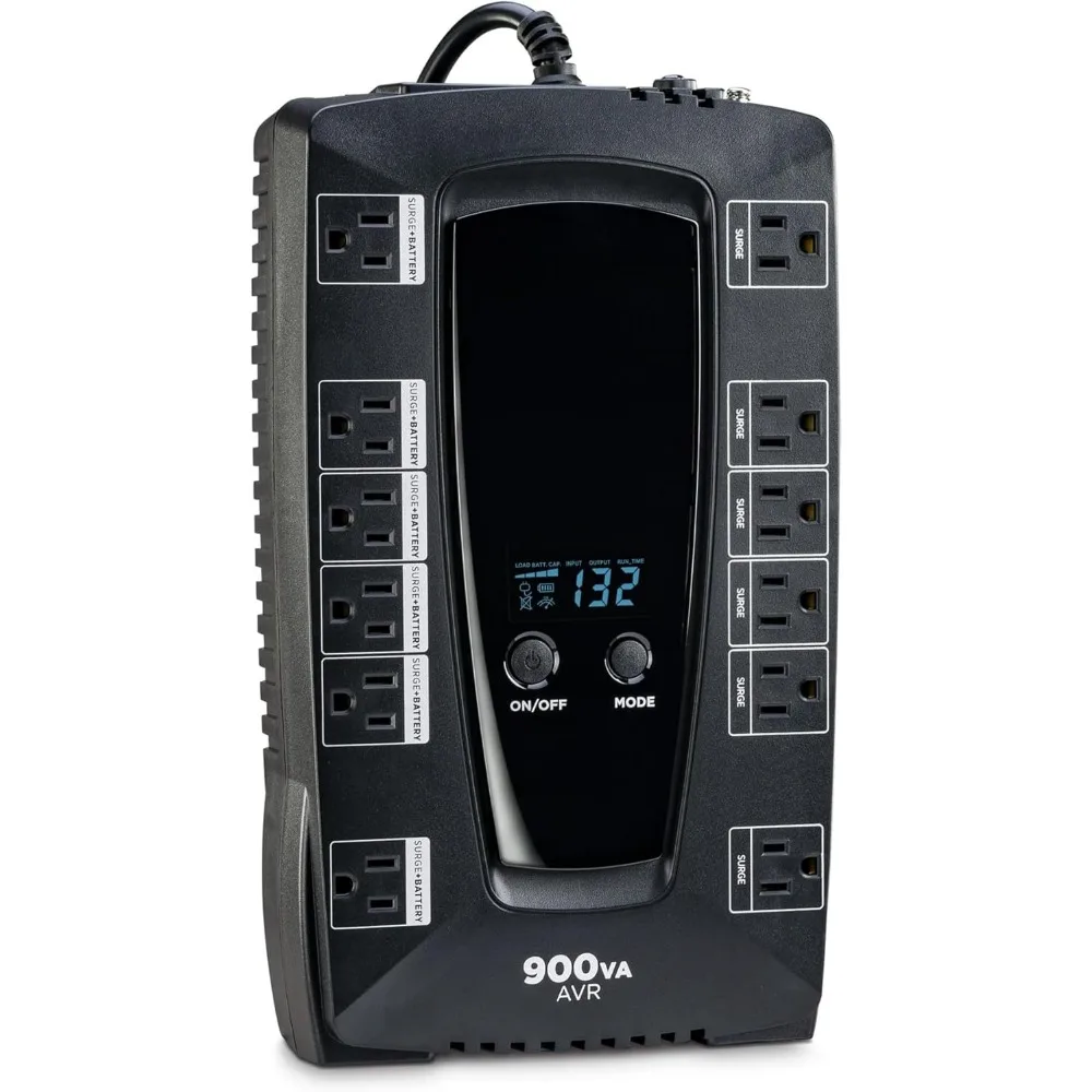 AVRG900LCD Intelligent LCD UPS-systeem, 900VA/480W, 12 stopcontacten, AVR, compact