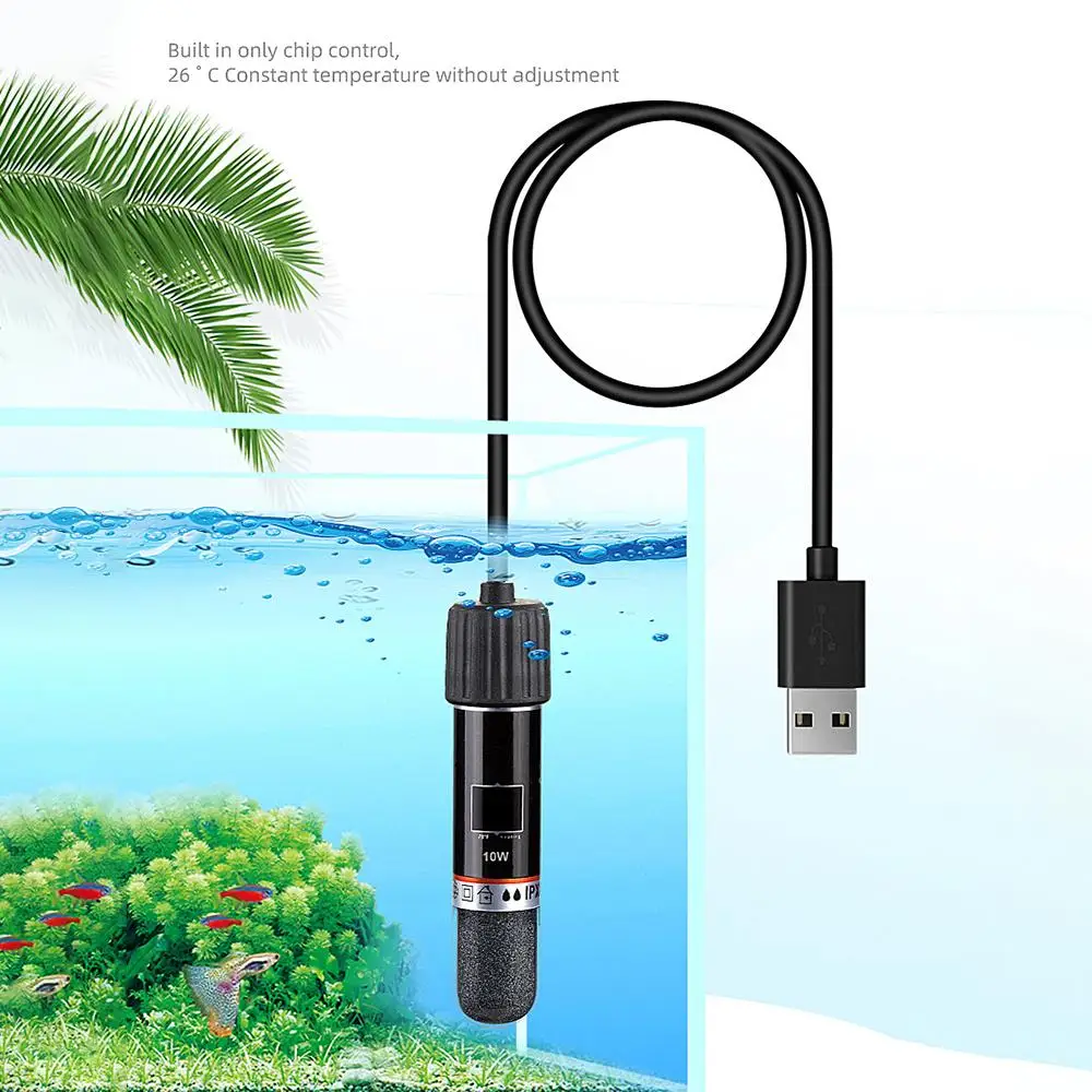 Underwater Aquarium Heater Mini Heating Rod Pet Water Dispenser Low Pressure Heating USB Thermostat Small Fish Tank Heating Rod