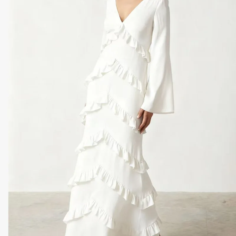 2025秋冬 長袖 レディース 気質 スリム メッシュ Vネック ワンピース