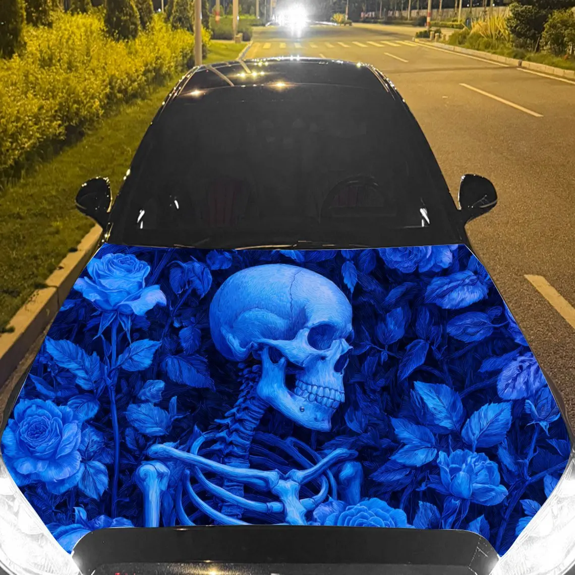 

Chilling Blue Skull Car Hood Stickers - Self-Adhesive, Waterproof and Durable Vinyl Wrap, Decorate And Protect Your Car, Fit For