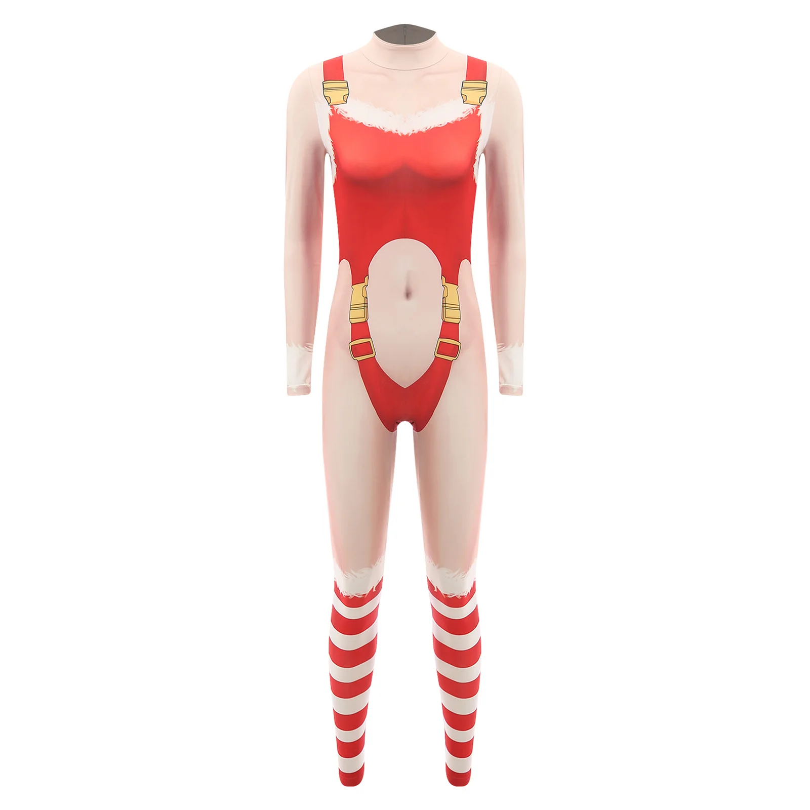 Women Yoga Fitness Shinny Jumpsuit Christmas Colorful Vivid Print Bodysuit Exersice Costumes for Xmas Party Holiday Costume