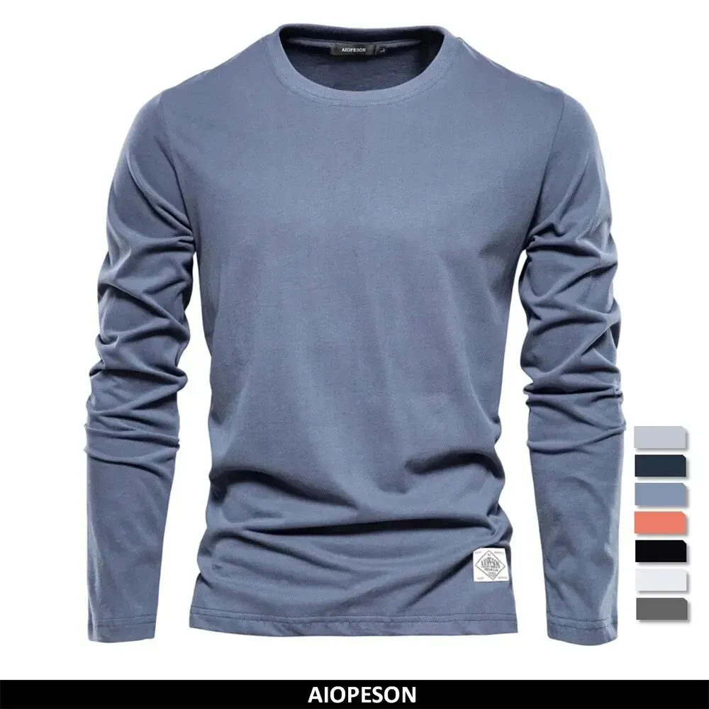 100% Cotton Long Sleeve T Shirt For Men Solid Spring Casual Mens T-shirts High Quality Male Tops Classic Clothes Men\'s T-shirts