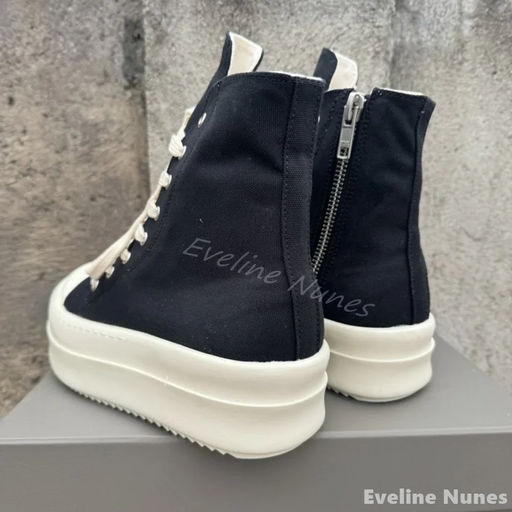 Thick-soled High-top Canvas Shoes Women Round Cross Tied Height Increasing Casual Sneakers Street Dance All-match Couple Shoes