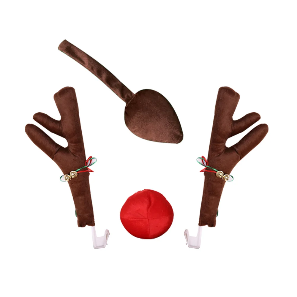 Reindeer Decoration Car Vehicle Nose Horn Costume Set Rudolph Christmas Reindeer Antlers Red Nose Ornaments Elk Antlers