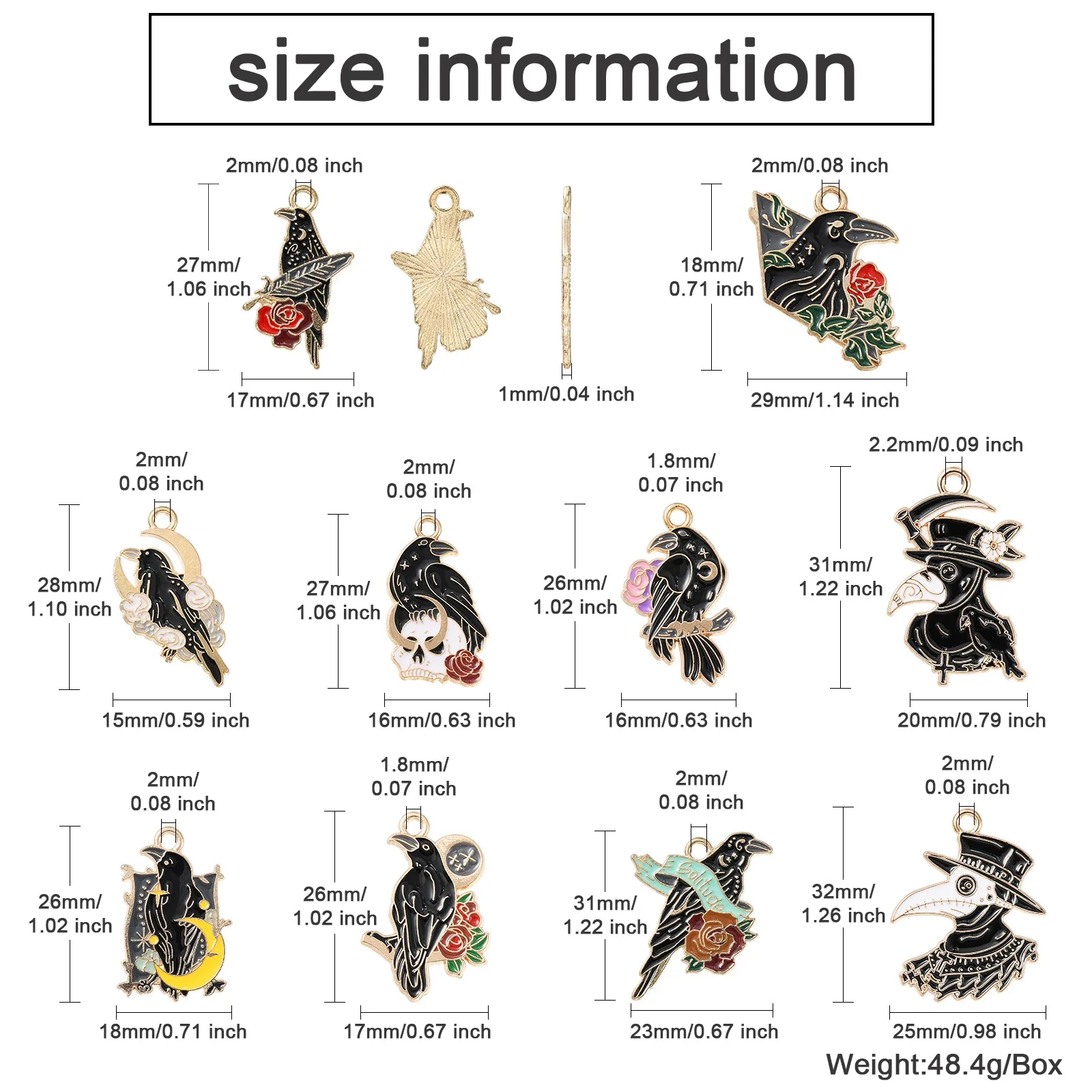 PandaHall 20Pcs 10 Styles Gothic Charms Halloween Black Raven Skull Enamel Charms Crow Bird Skeleton Charms for Jewelry Making
