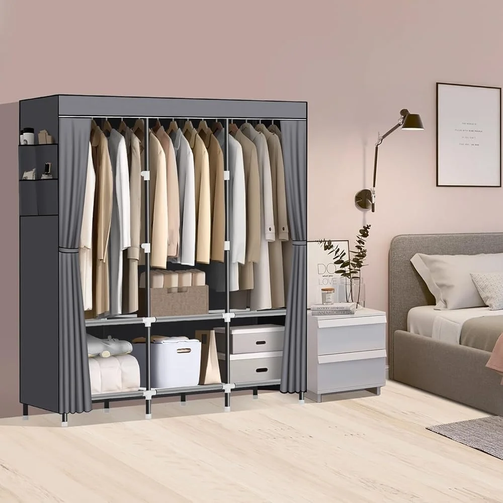 

Portable Wardrobe Closet Strong Sturdy Steel Pipe Clothes Rack with Ample Storage Space Easy Installation Suitable Bedroom