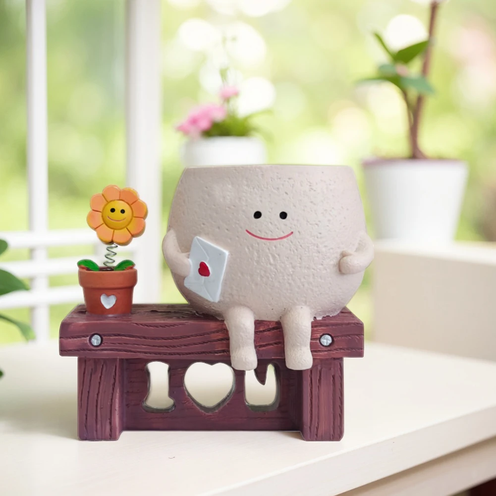 Cute Guitar Plant Pot Resin Unique Sit Long Chair Succulent Pots Smile Face Sunflower Pot for Indoor Outdoor Plants