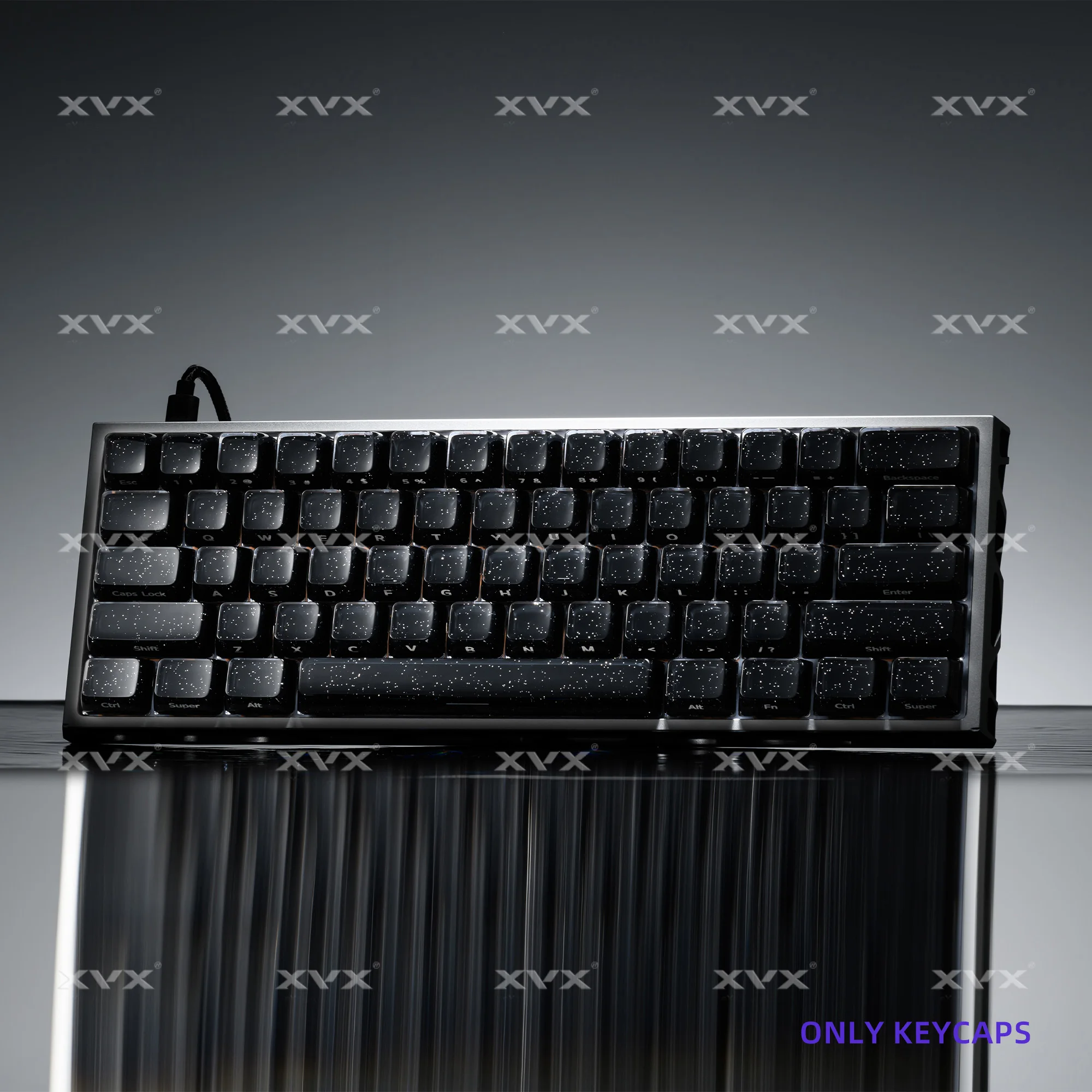 XVX Schwarze Kristall-Tastenkappen mit Glitzerpulver Glänzende Tastenkappen MDA/OEM Profil 122/136 Tasten Double-Shot Glänzendes Tastenkappen-Set – Detail 16