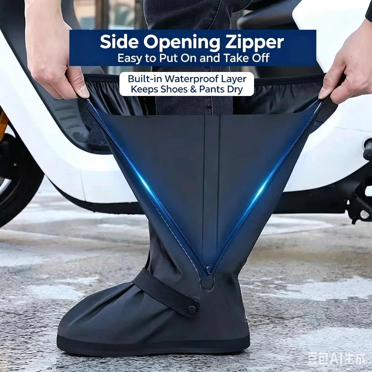 40CM High Tube Reusable Rain Snow Shoe Cover Waterproof Non Slip Cycling Motorcycle Overshoes Boot Pants Protectors