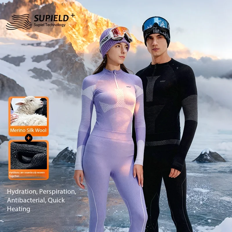 Supield Wool Blend Half Zip Thermal Top, Lyocell Wool Moisture Wicking Ski Base Layer Winter Warm Underwear