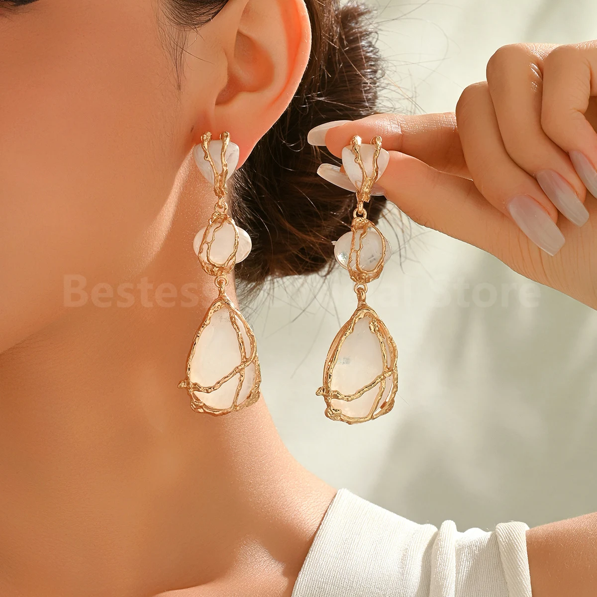 Luxury Design Geometric Colorful Glass Long Hanging Drop Earrings For Women Square Chandelier Vintage Pendientes Wedding Jewelry