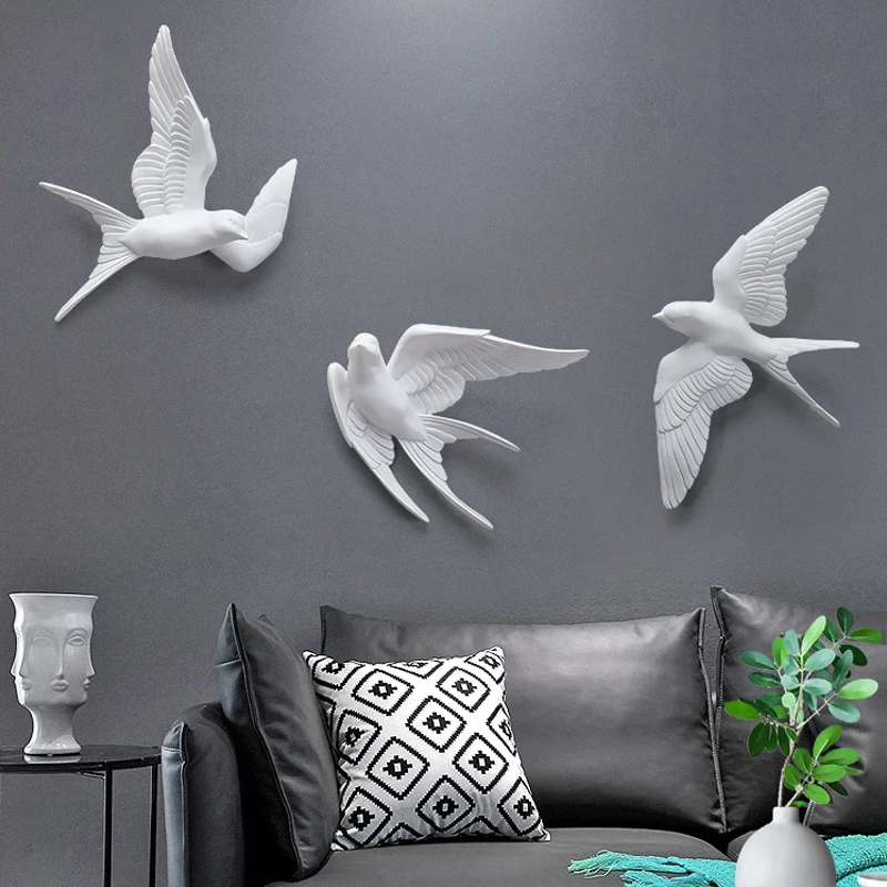 Creative 3D Resin Birds Sculpture Wall Hanging Decor Nordic Animal Figurine Home Living Room Wall Decoration