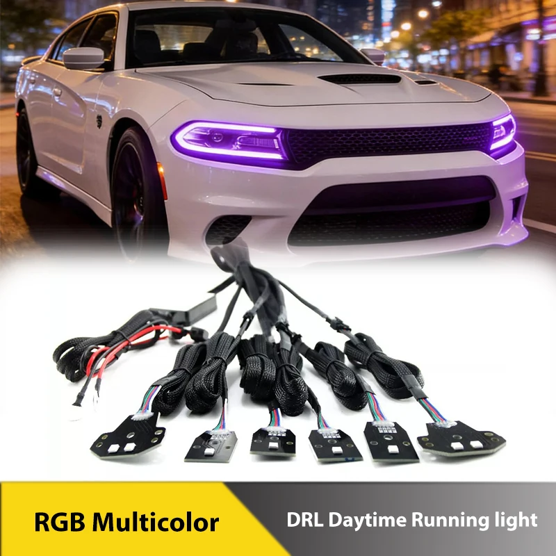 

6Pcs RGBW Multicolor DRL Boards Bluetooth For Dodge Charger 2015-2020 Daytime Running Light Side Marker Turn Signal Lamps