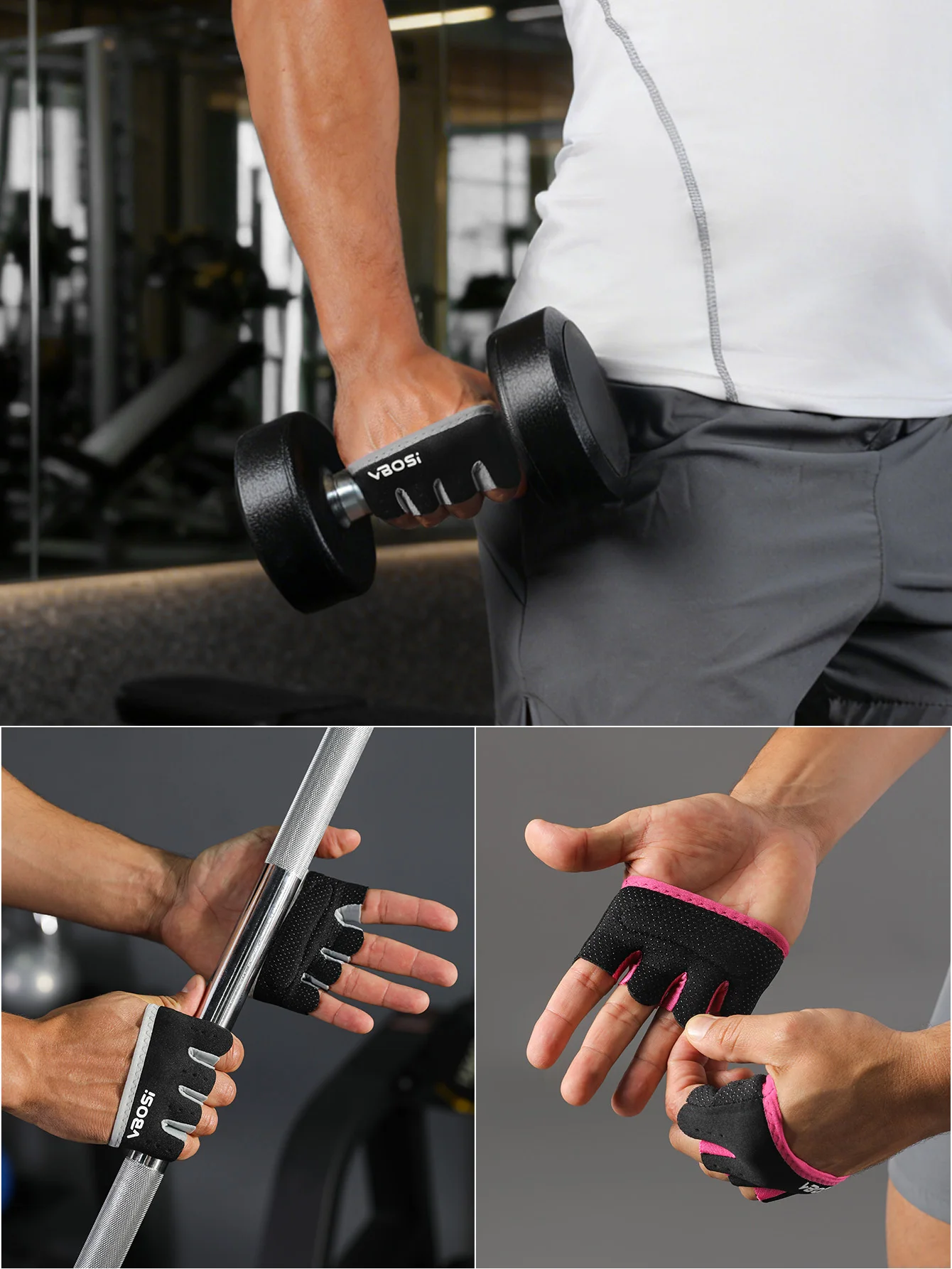 VBOSi KLEINE GRÖSSE Damen Herren Vier-Finger-Trainingshandschuhe für Fitness, Gewichtheben & Training – Detail 4