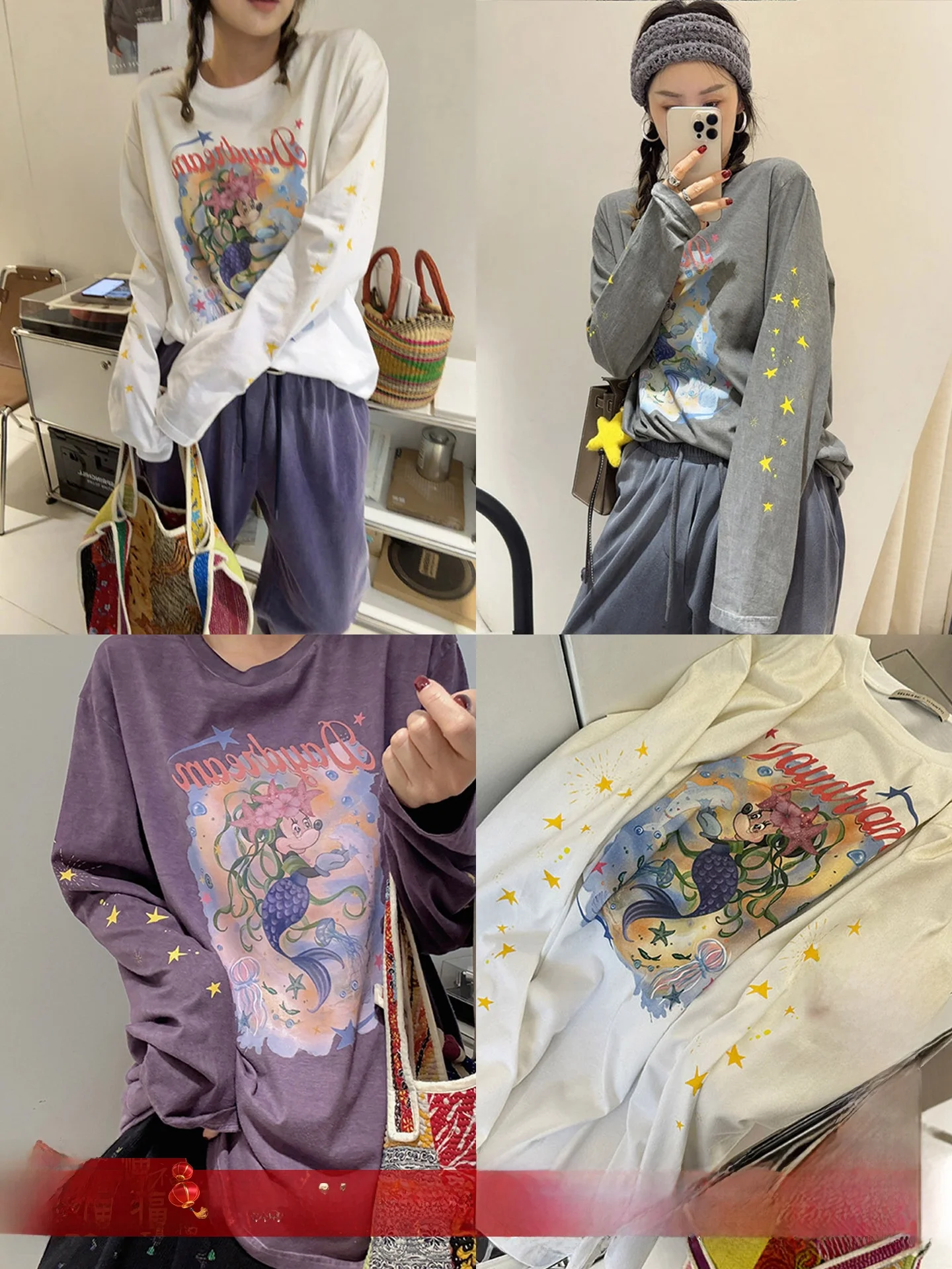 

Selala Guoimtio Long Sve T-irt Ele Sle fiti Design Handmade op Satirical Theme Cotton round Ne Print Women...