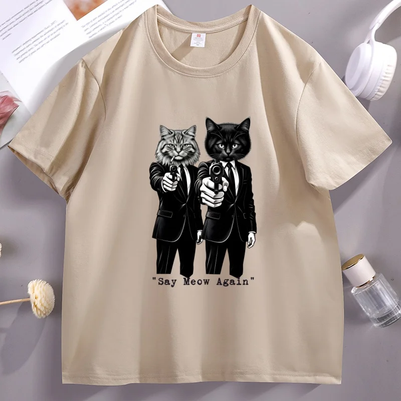 

Say Meow Again Cat T Shirt Funny Cat Lover Tshirt Men Women Dark Humor T-Shirt Comfort Graphic Tee Cotton Short Sleeve Tees