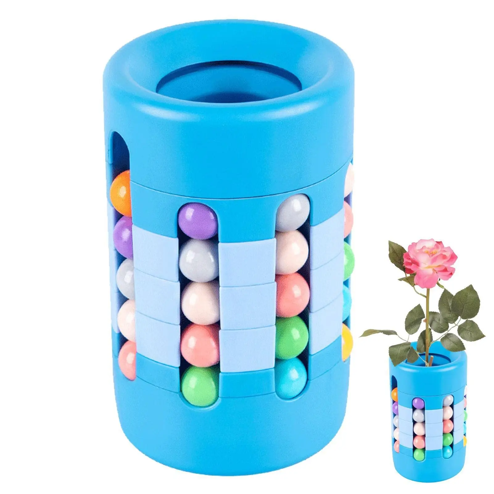 Portapenne rotante con cubo di fagioli magici, giocattolo rotante e organizer da scrivania per alleviare lo stress e la creatività