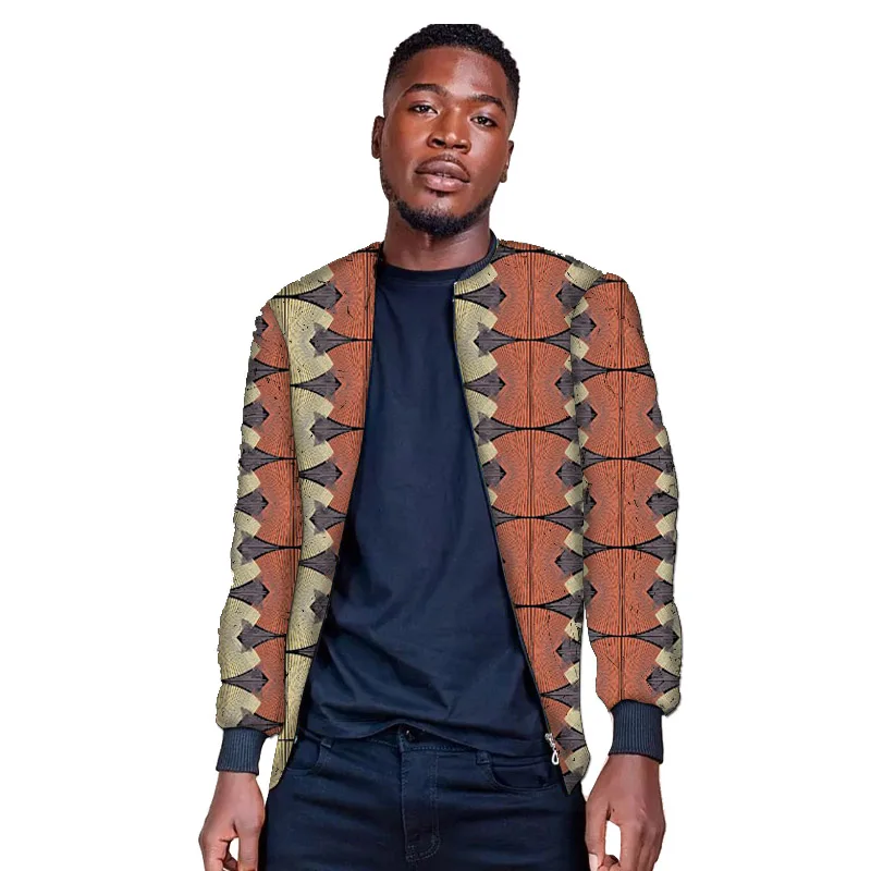 Cappotto bomber da uomo con stampa africana Moda nigeriana Giacca da baseball maschile in cera colorata Design con colletto poco profondo