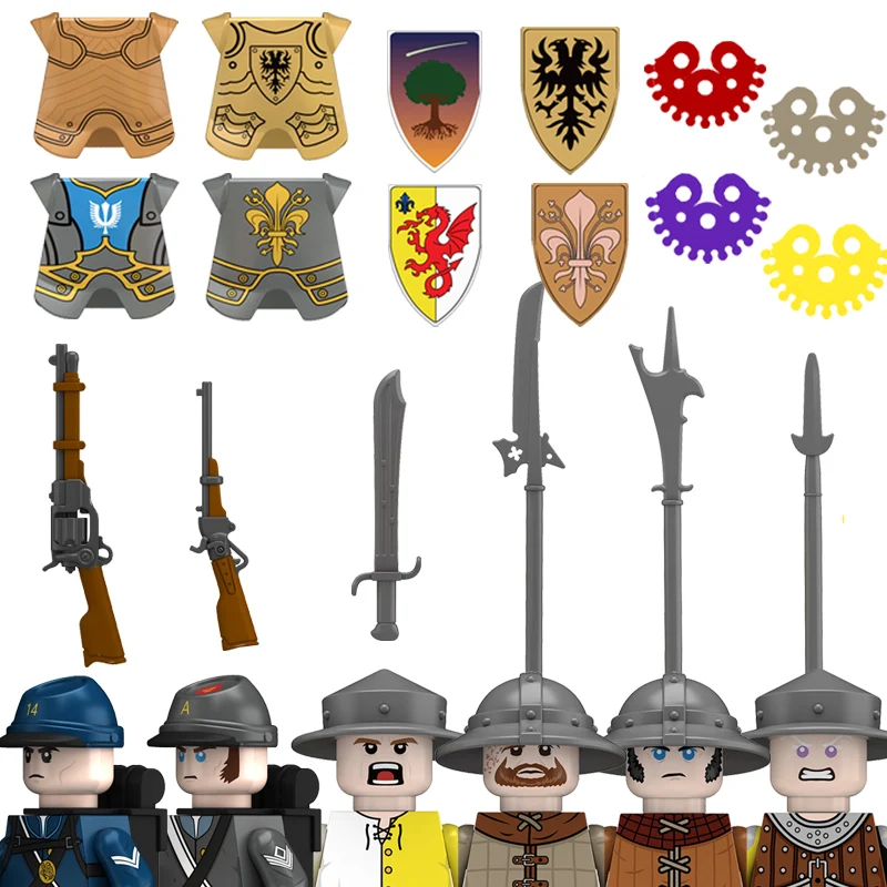 

Military American Civil War Soldier Building Blocks Army Figures Medieval Castle Knight Civilian Weapons Bricks Toys For Kids