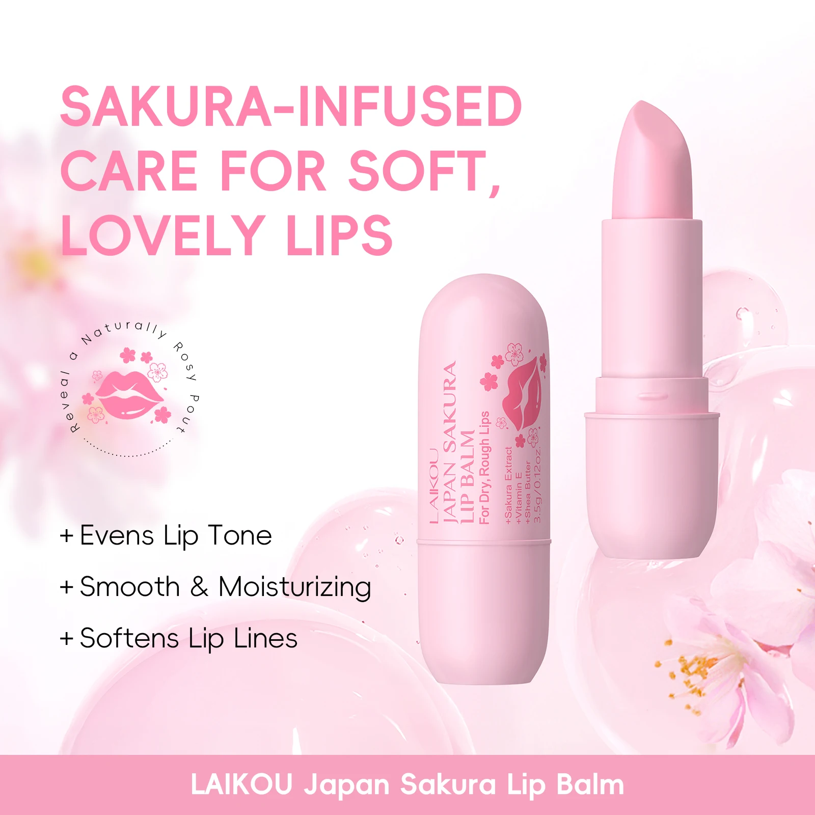 LAIKOU Japan Sakura Skin Care Set - 4Pcs Facial Mist Day Cream Lip Balm Hand Cream with Pink Gift Bag Complete Face Hand & Lip C - view 6