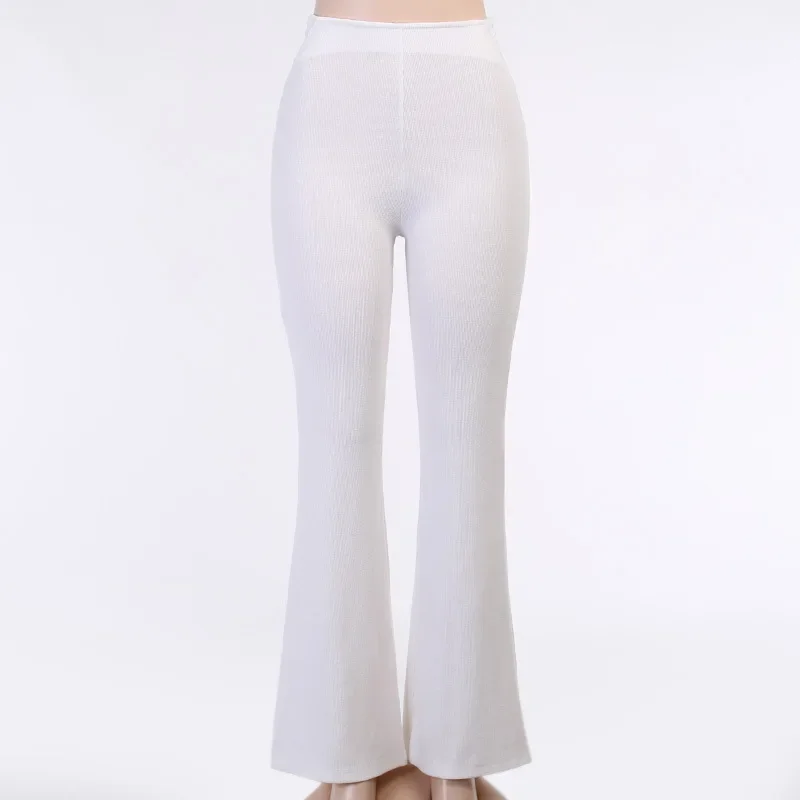 Solid White Knitting Sexy Cut-Out High Waist Flare Pant Female Trousers Women Fall Winter Harajuku Loose Bell Bottom Pants 2021
