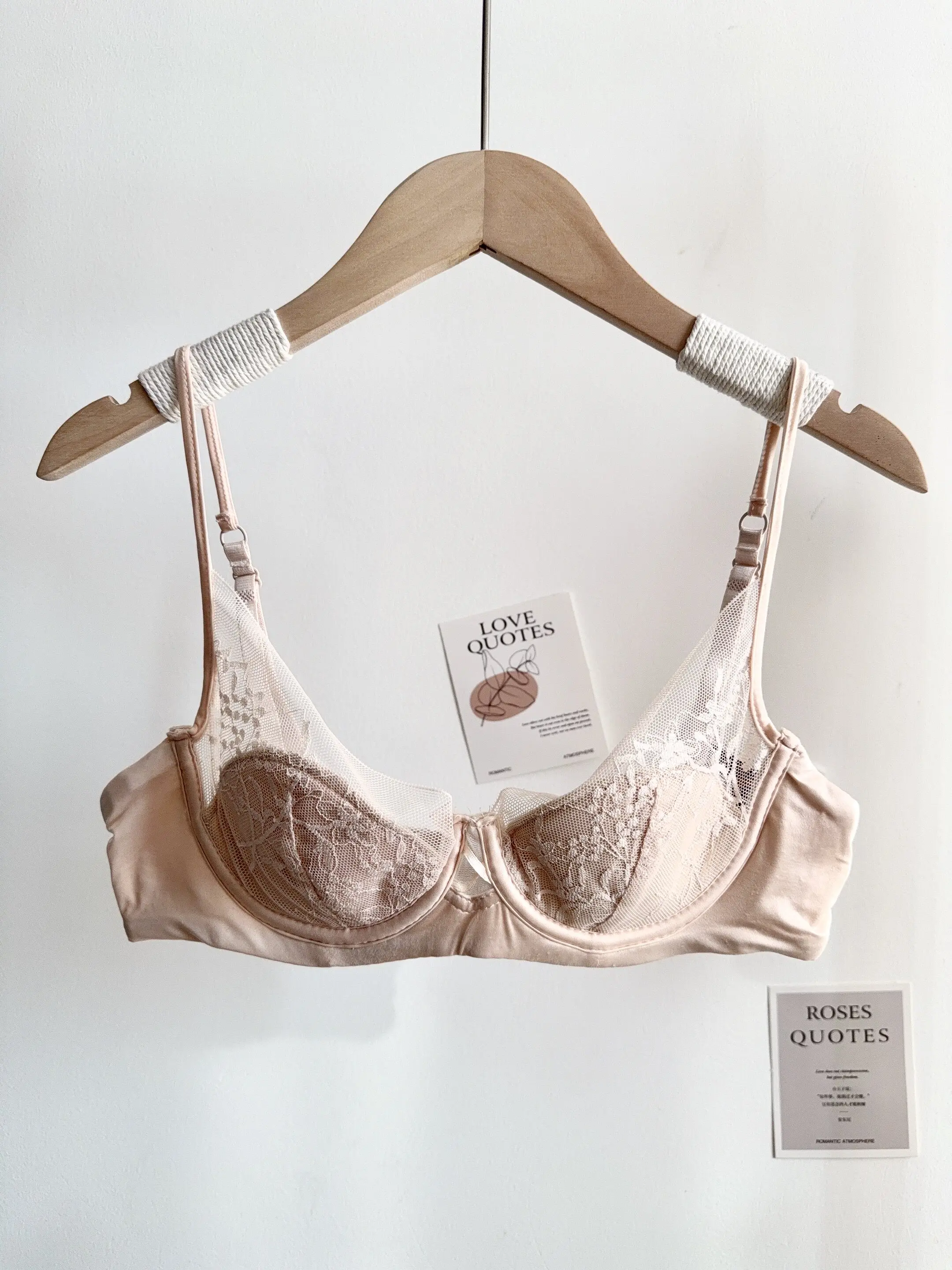 Conjunto de Lencería de Encaje Cómodo para Mujer, Sujetador con Aros Suaves, Copa Delgada, Push-Up, Transpirable, Ropa Interior para Mujeres con Busto Pequeño