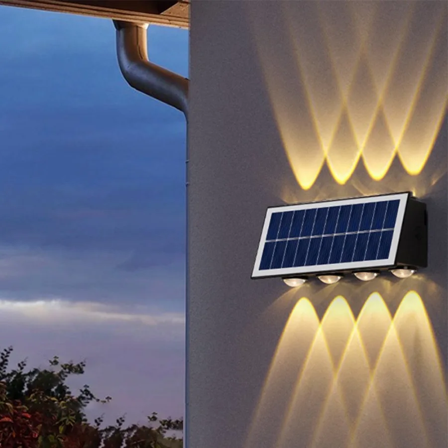 Ao ar livre conduziu a lâmpada de parede solar ip65 à prova dip65 água rgb para cima e para baixo iluminação luminosa varanda jardim pátio decoração luz solar