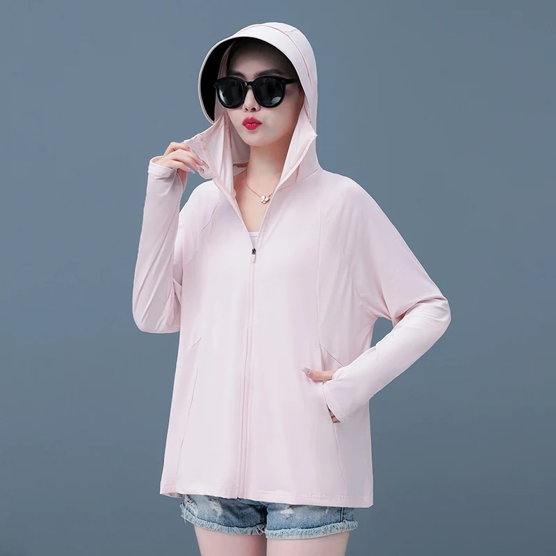 Women\'S Summer New Uv Protection Loose Thin Breathable Hooded Skin Clothes With High Quality Versatile Ice Silk Sunscreen Clothe