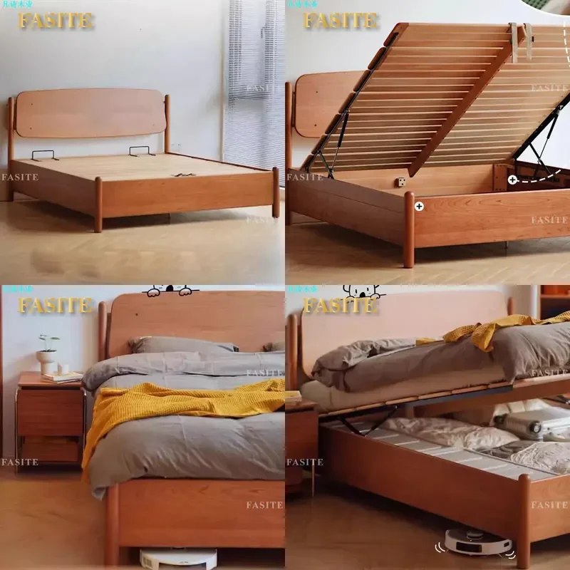 For Nordic Solid Wood Cherry Koala Box Bed Modern Simple Ground Design Breathable Storage Japanese Master Bedroom Furniture