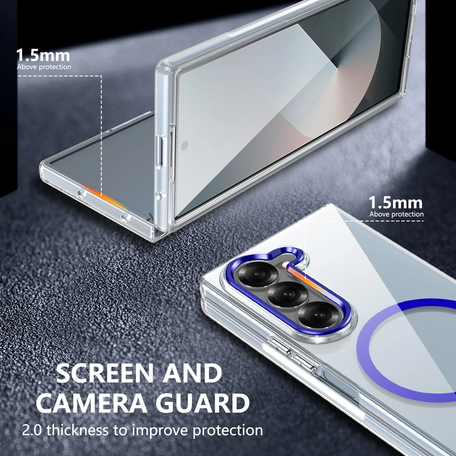 2.0mm Thickness Crystal Clear Magnetic Case For Samsung Galaxy Z Fold6 Magnetic Cover With Screen Protector Military Grade Shell