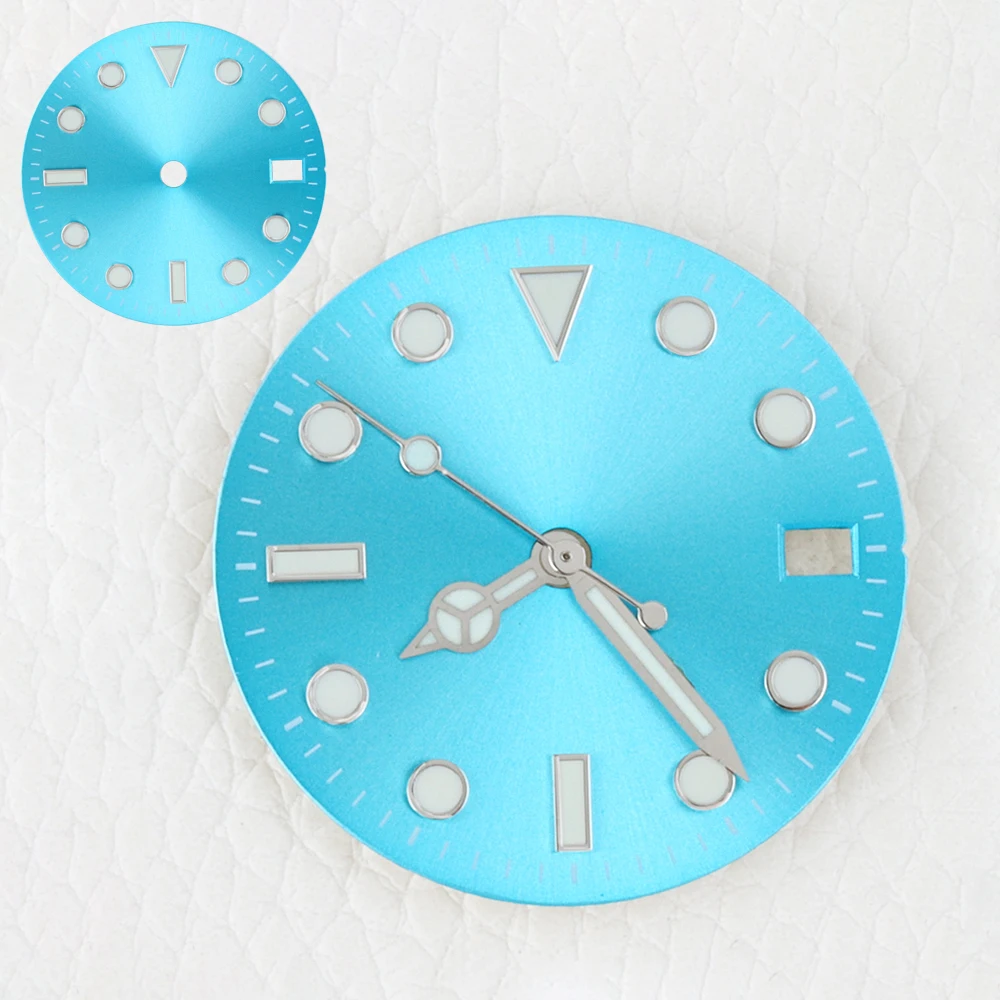 28.5MM NH35 Dial Ice Blue Watch Dial Face For NH35 NH36 Movement blue Luminous Needles Dial Watch Accessories Fit Submariner GMT