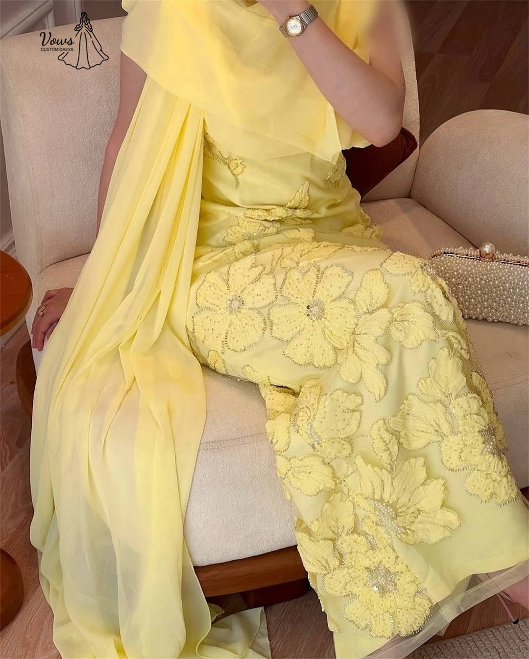 فساتين نسائية أنيقة بنمط زهرة من Vows للمناسبات الخاصة، فستان سهرة لحفلات الزفاف، مصنوع حسب الطلب، فستان حفلات شال