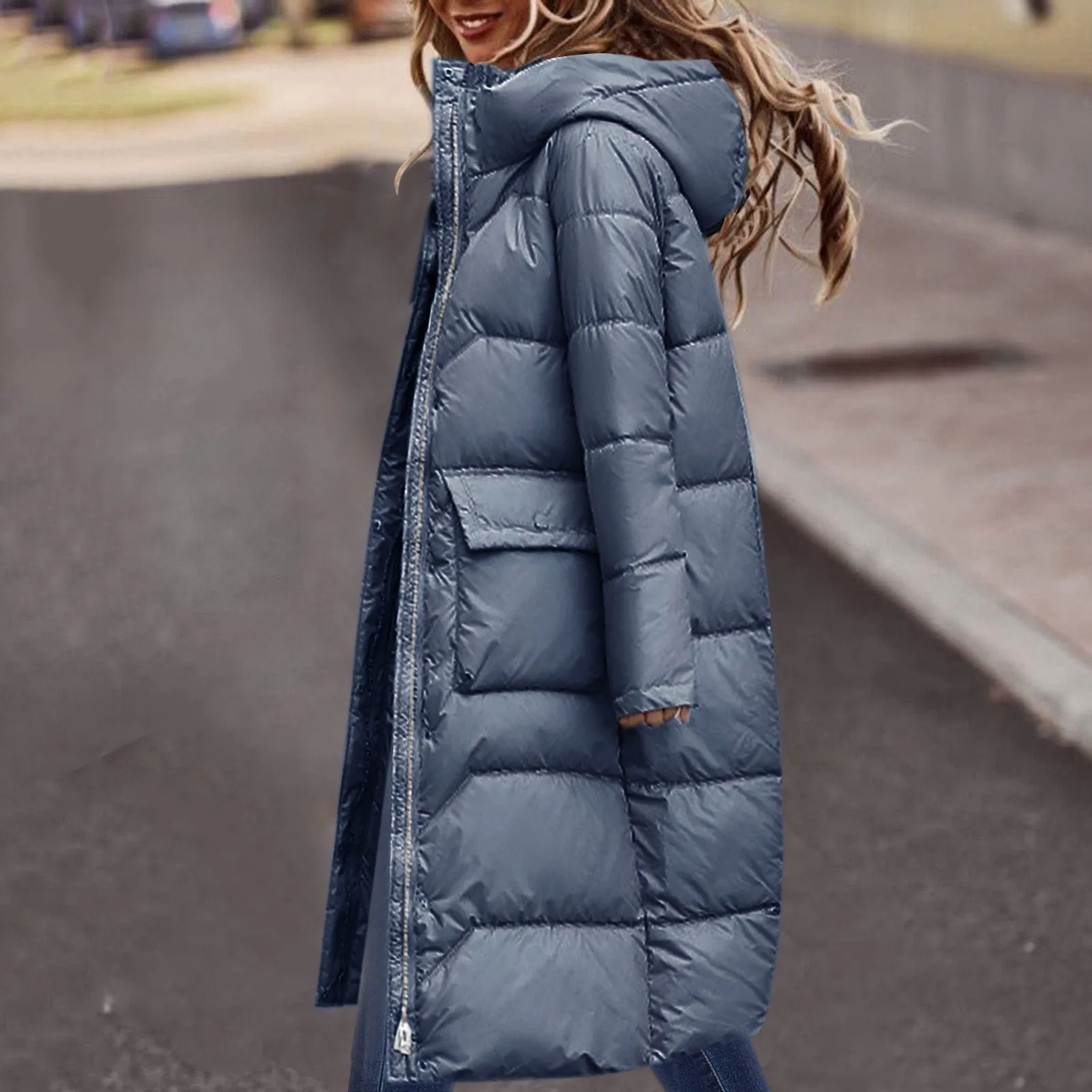 Middellange verdikte katoenen jas Dames herfst en winter Losse effen kleur Capuchon Mode Winddichte katoenen gewatteerde jassen