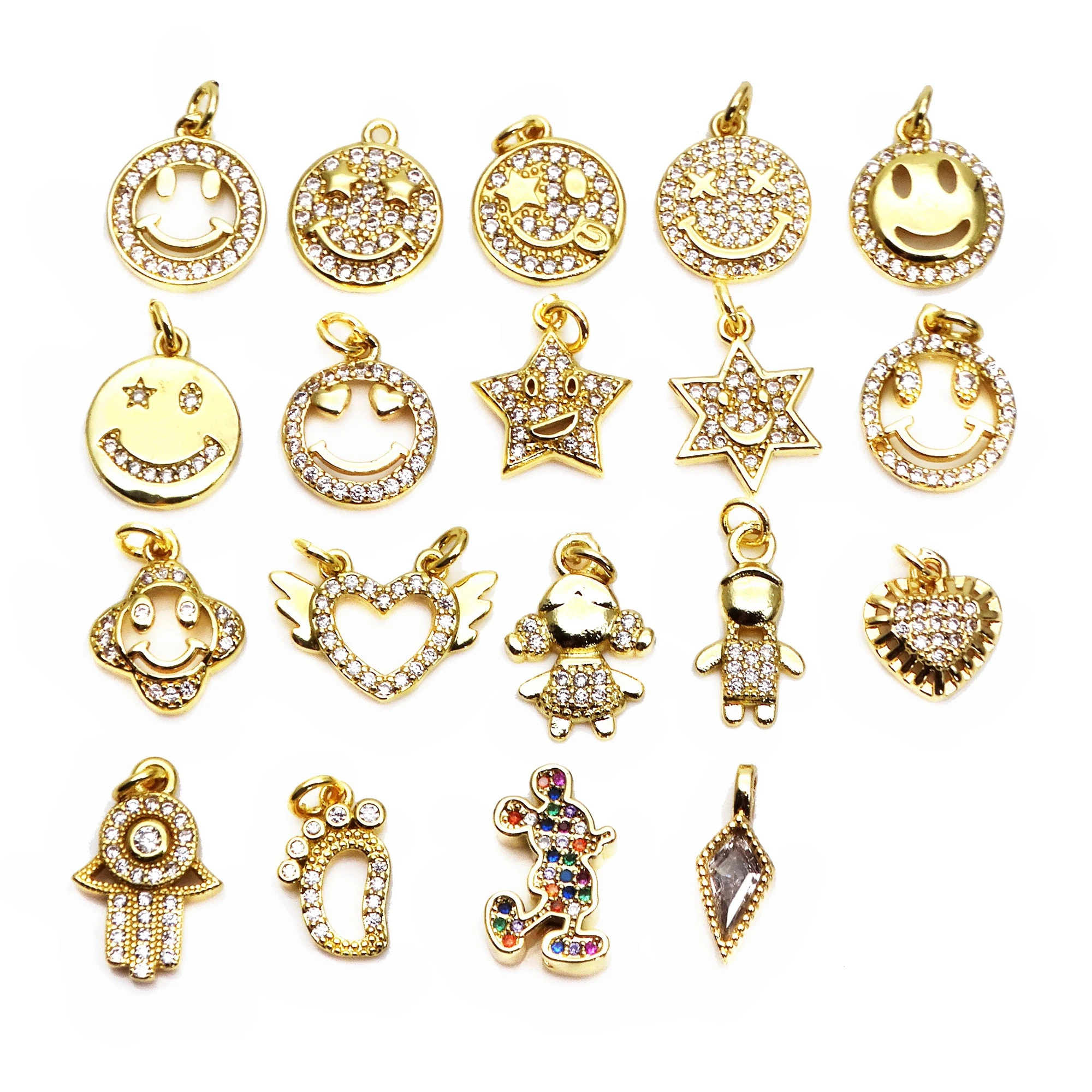 Happy face small pendant Mickey Mouse charms micro zircon gold plated pendant DIY bracelet necklace accessories