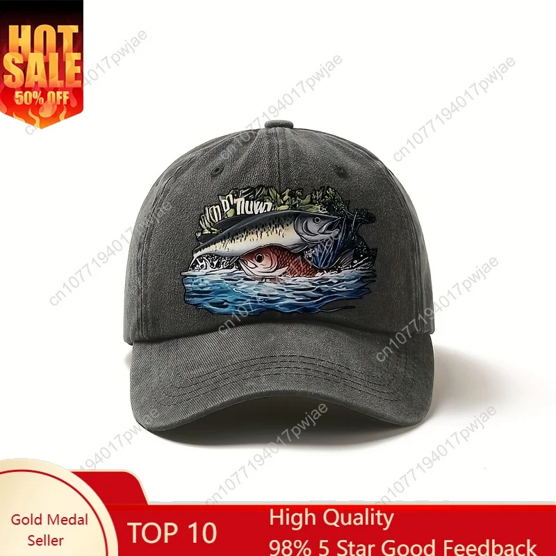 

Fish Print Baseball Cap, Adjustable Sun Protection Multifunctional Classic Hat, Polyester 100%, Casual Style, Perfect for Outdoo